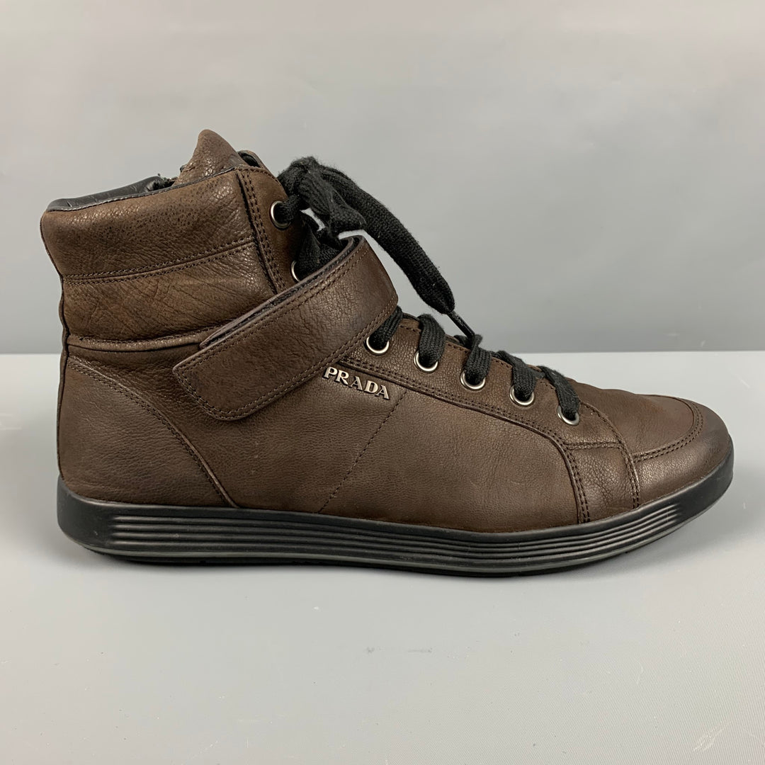PRADA Size 11 Brown High Top Sneakers – Sui Generis Designer  display picture 3