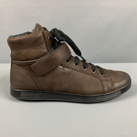 PRADA Size 11 Brown High Top Sneakers