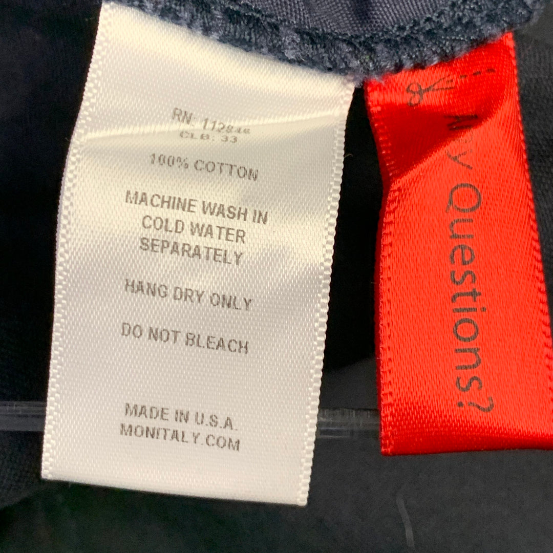 MONITALY Size L Navy Cotton Sateen Pleated Drawstring Casual Pants