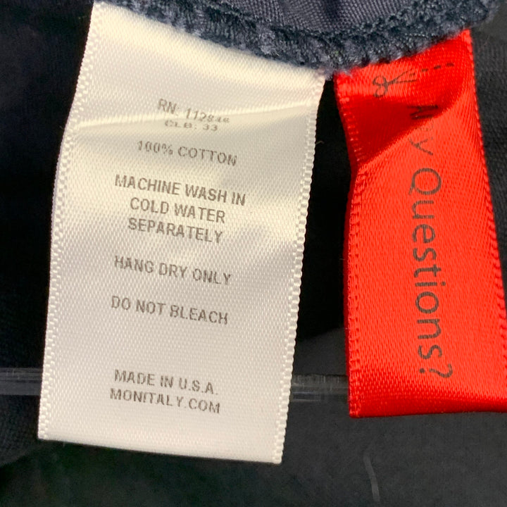 MONITALY Size L Navy Cotton Sateen Pleated Drawstring Casual Pants