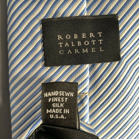 ROBERT TALBOTT Size White Light Blue Stripe Silk Tie