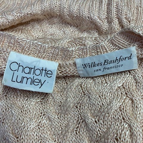 CHARLOTTE LUMLEY Size M Pink Cable Knit Silk Crew Neck Pullover