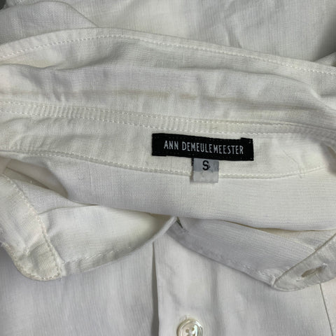 ANN DEMEULEMEESTER Size S White Cotton Linen One Pocket Long Sleeve Shirt