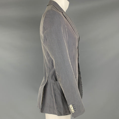 SIMON CARTER Size 38 Navy White Stripe Cotton Notch Lapel Sport Coat