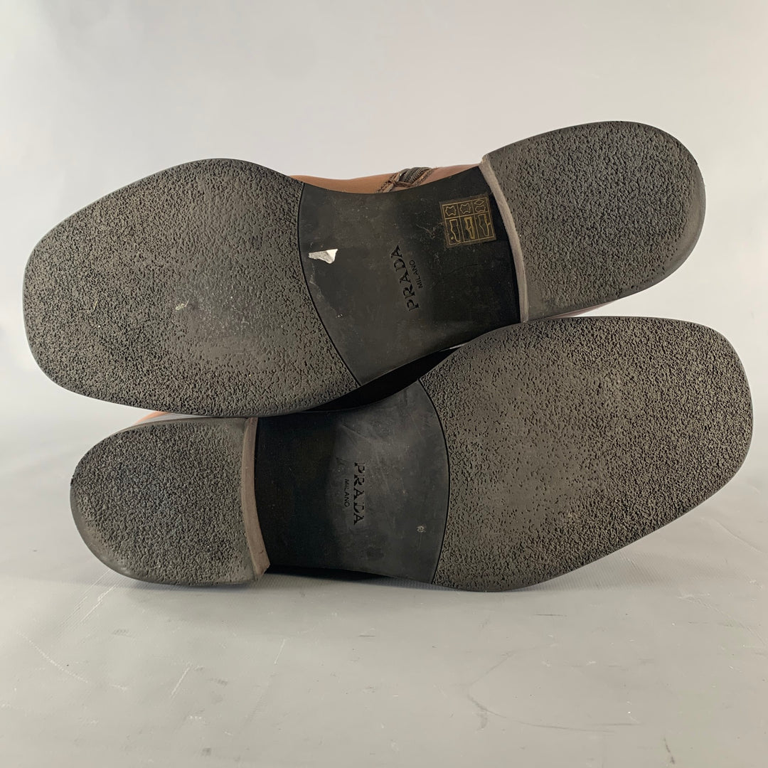 PRADA Size 7.5 Brown Leather Moto Racer Boots