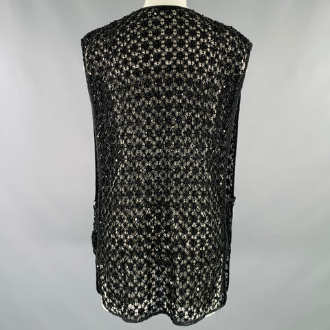 DRIES VAN NOTEN Size 8 Black Cotton Beaded Open Front Vest