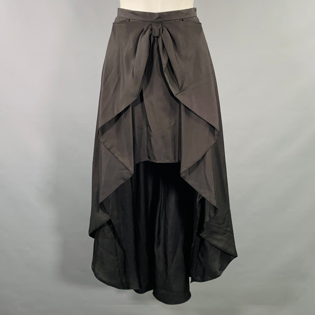 CYNTHIA ROWLEY Size 0 Black Silk Bow Asymmetrical High Low Skirt