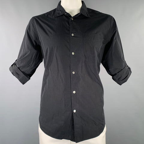 JOHN VARVATOS Size L Black Cotton Roll Tabs One Pocket Long Sleeve Shirt