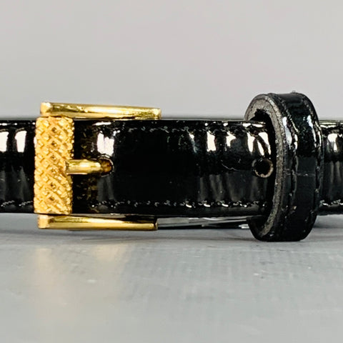 BOTTEGA VENETA Size S Black Gold Patent Leather Skinny Belt