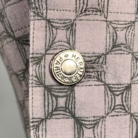 HERMES Size L Purple Black Geometric Cotton Button Up Long Sleeve Shirt