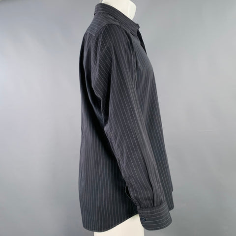 AGNÈS B. Size M Black White Pinstripe Cotton Spread Collar Long Sleeve Shirt