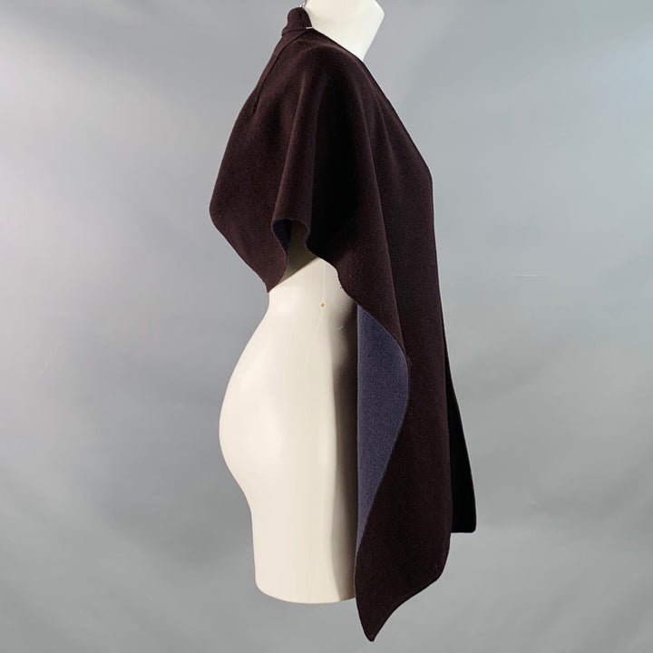 ALAIA Navy Brown Reversible Wool Knit Snap Capelet Scarf Shawl