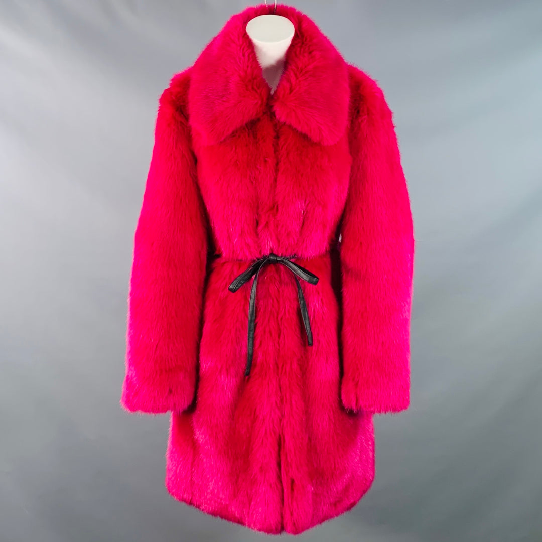 CINQ a' SEPT Size XS Fuchsia Pink Black Faux Fur Belted Coat