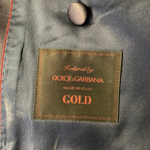 DOLCE & GABBANA Size 44 Navy Black Shimmer Jacquard Acetate Blend Shawl Lapel Tuxedo