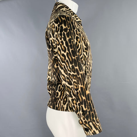 DRIES VAN NOTEN SS20 Size 34 Tan Black Animal Print Wool Zip Up Jacket