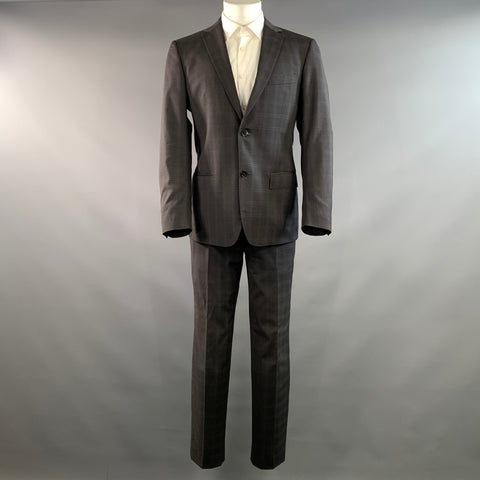 ZZEGNA Chest Size 38 Grey Dark Grey Window Pane Wool Notch Lapel 32 31 Suit