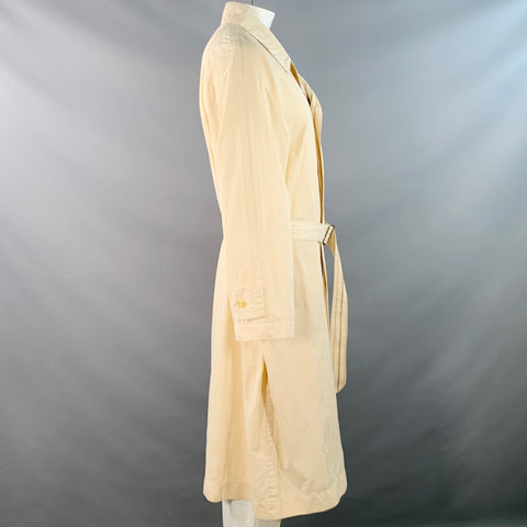 MATSUDA Vintage Size XXL Beige Herringbone Cotton Hidden Buttons Belted Coat