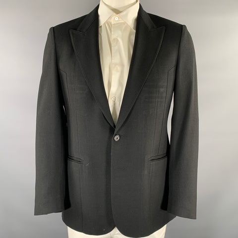 MAISON MARGIELA Size 42 Black Wool Peak Lapel Sport Coat