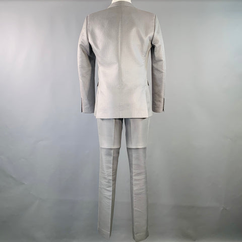 CALVIN KLEIN COLLECTION Size 38 Grey Textured Cotton Blend Peak Lapel Suit