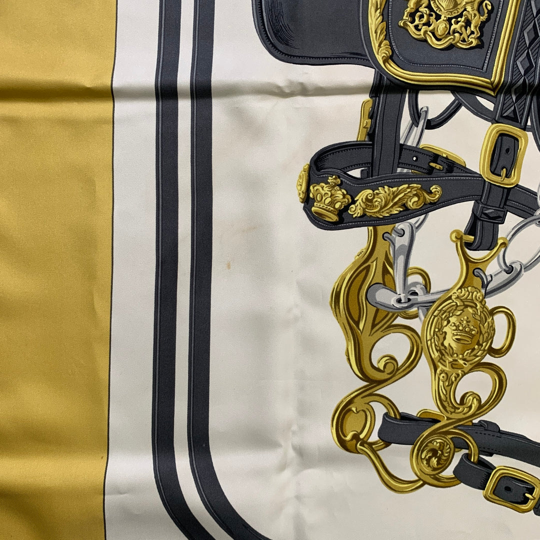 HERMES Off White Gold Print Silk Scarves