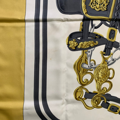 HERMES Off White Gold Print Silk Scarves