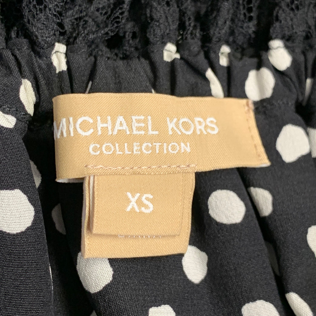 MICHAEL KORS Size XS Black White Silk Polka Dot Layered Sleeves Off-Shoulder Blouse