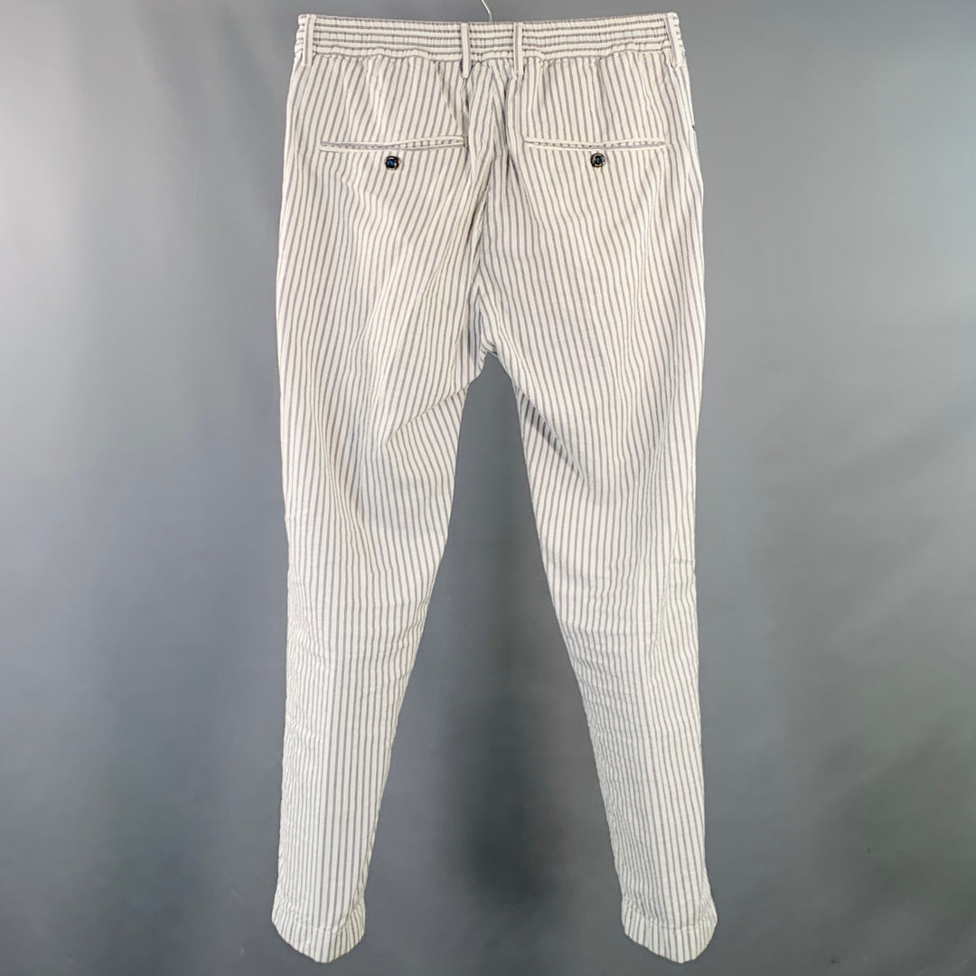 CRUNA Size 32 White Blue Stripe Cotton Blend Drawstring Casual Pants