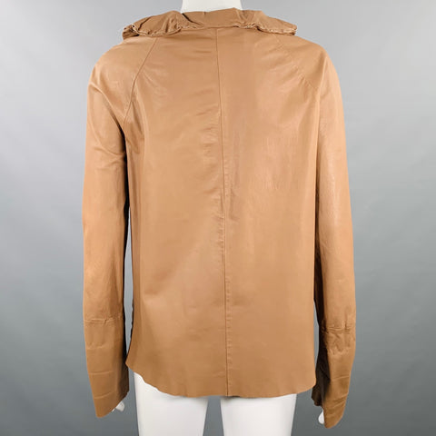 MARNI Size 4 Brown Leather Calfskin Snaps Jacket Blazer