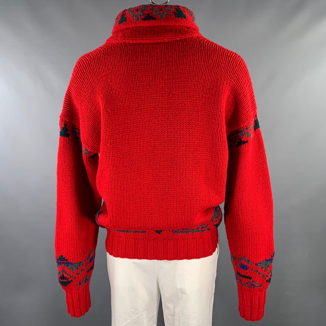 POLO by RALPH LAUREN Size XL Red Black Blue Knit Wool Shawl Sweater
