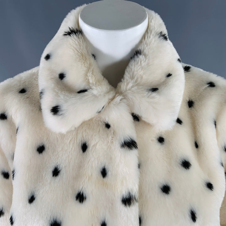 REBECCA TAYLOR Size S White Black Acrylic Dots Faux Fur Snaps Jacket