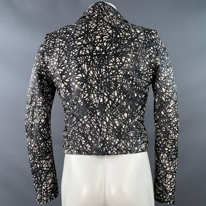 BALENCIAGA Size 34 Black White Marbled Lambskin Leather Motorcycle Jacket