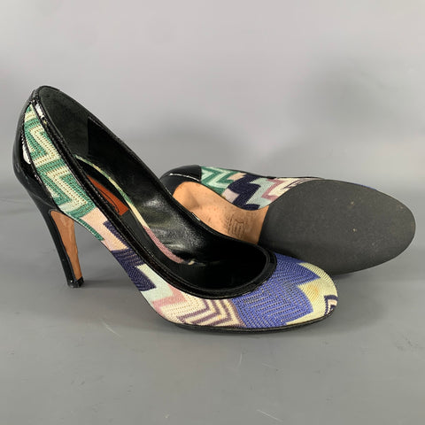 MISSONI Size 7.5 Purple Green Chevron Pumps