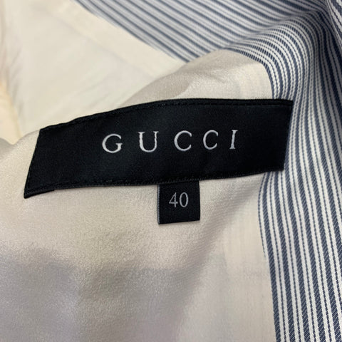 GUCCI Size 4 White Grey Cotton Blend Stripe Single Button Jacket Blazer