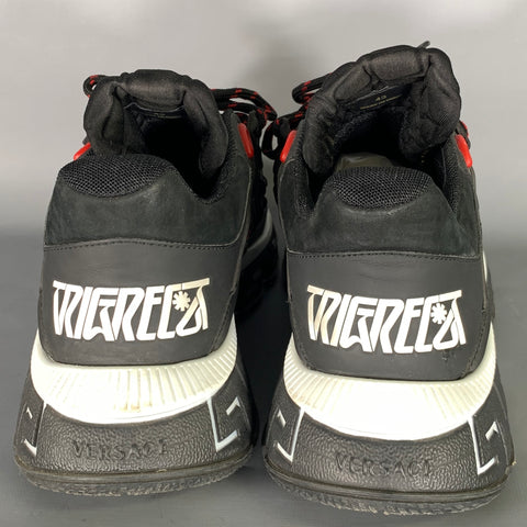 VERSACE Size 10 Black Gold Nylon Lace Up Sneakers