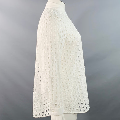 L'AGENCE Size L White Cotton Eyelet Spread Collar Button Up Shirt