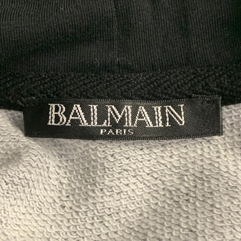 BALMAIN Size M Black Red White Graphic Cotton Hoodie Sweatshirt