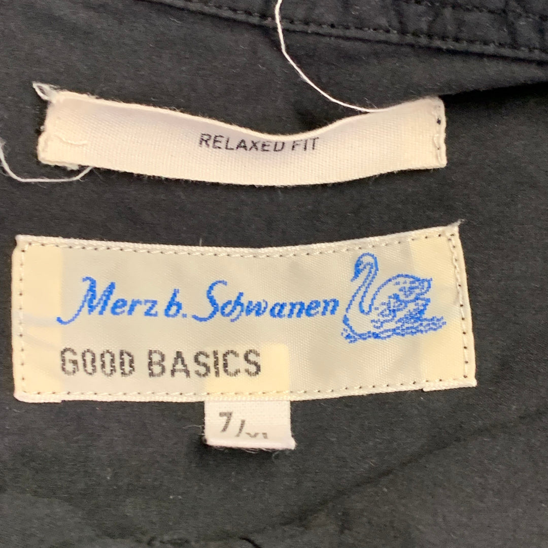 MERZ B. SCHWANEN Size XL Black Cotton One Pocket Long Sleeve Shirt