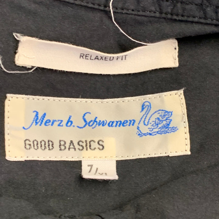 MERZ B. SCHWANEN Size XL Black Cotton One Pocket Long Sleeve Shirt