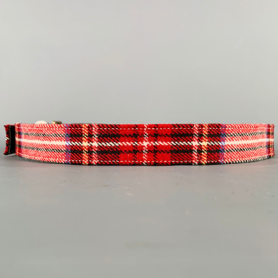 A.P.C. Size 36 Red Black White Plaid Wool Blend Belt