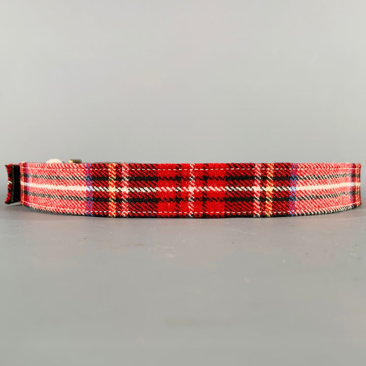A.P.C. Size 36 Red Black White Plaid Wool Blend Belt