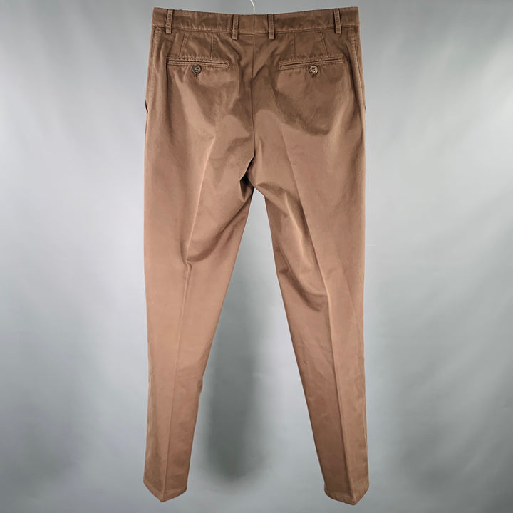 BRUNELLO CUCINELLI Size 32 Brown Cotton Flat Front Casual Pants