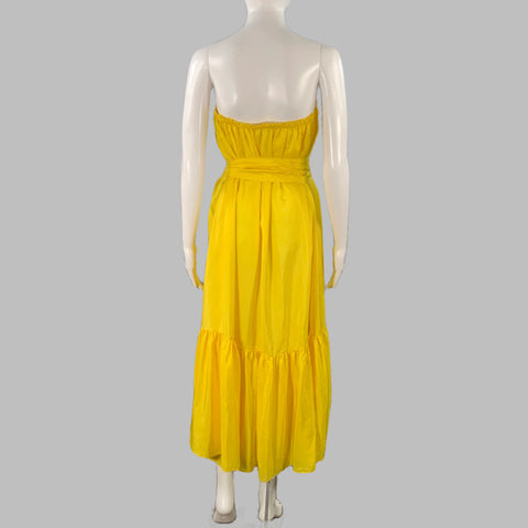 ANAAK Size S Sakura Yellow Silk Ruffled Strapless Dress