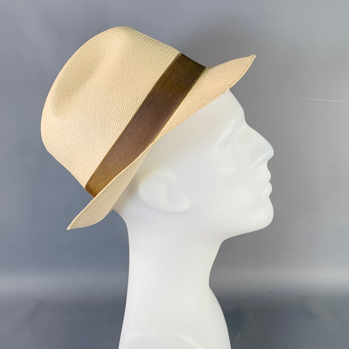BARNEY'S NEW YORK Size S Beige Taupe Woven Straw Fedora