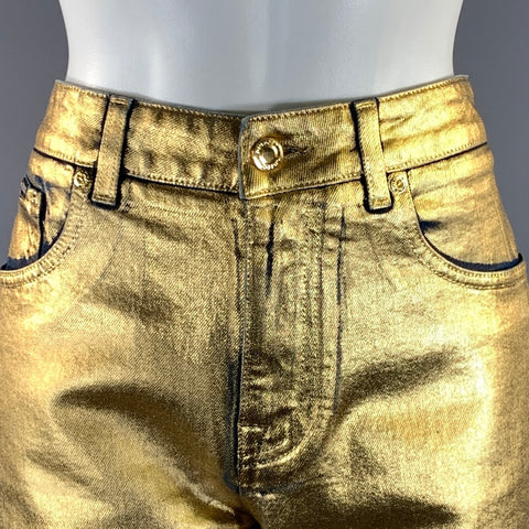 TOM FORD Size 28 Gold Cotton Blend Metallic Zip Fly Jeans