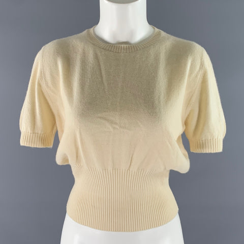 GUCCI Size L Cream Cashmere Short Sleeve Sweater Top