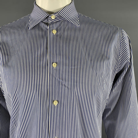 EREDI PISANO Size XL Blue White Stripe Cotton Long Sleeve Shirt