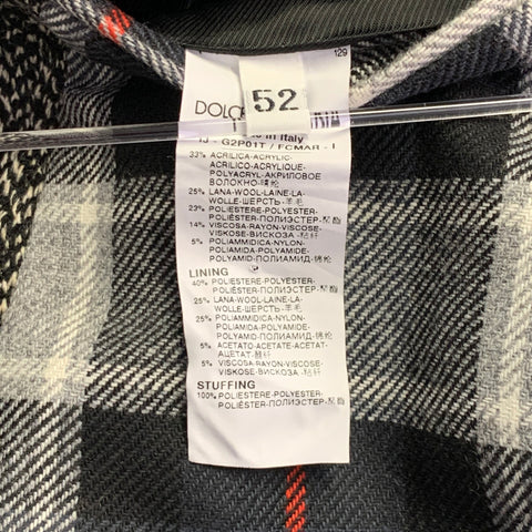 DOLCE & GABBANA Size 42 Black Grey Herringbone Acrylic Blend Hooded Sport Coat