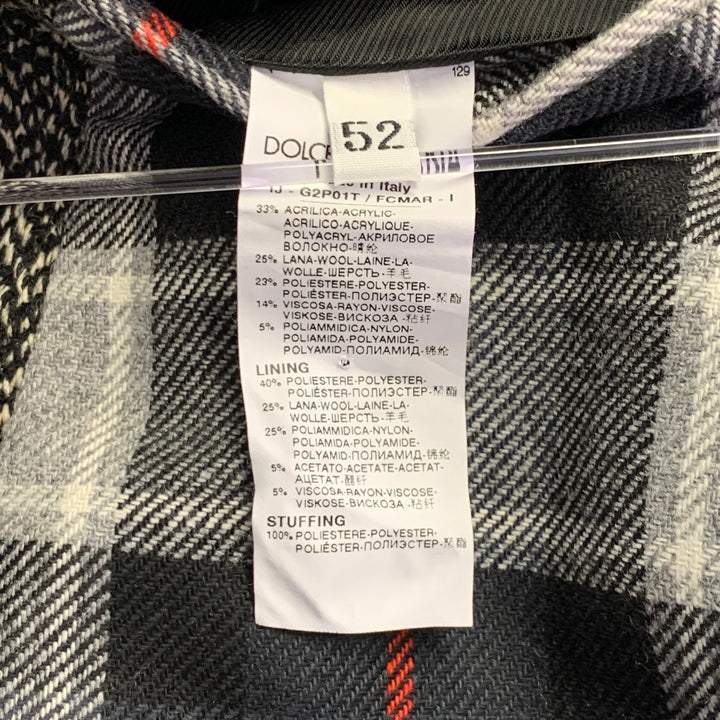 DOLCE & GABBANA Size 42 Black Grey Herringbone Acrylic Blend Hooded Sport Coat