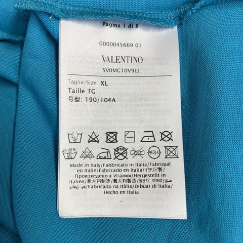 VALENTINO Size XL Blue White Logo Cotton Short Sleeve T-shirt
