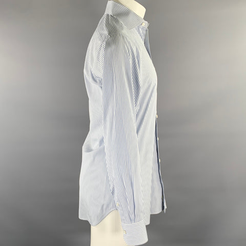 HAMILTON Size S White Light Blue Stripe Cotton Spread Collar Long Sleeve Shirt